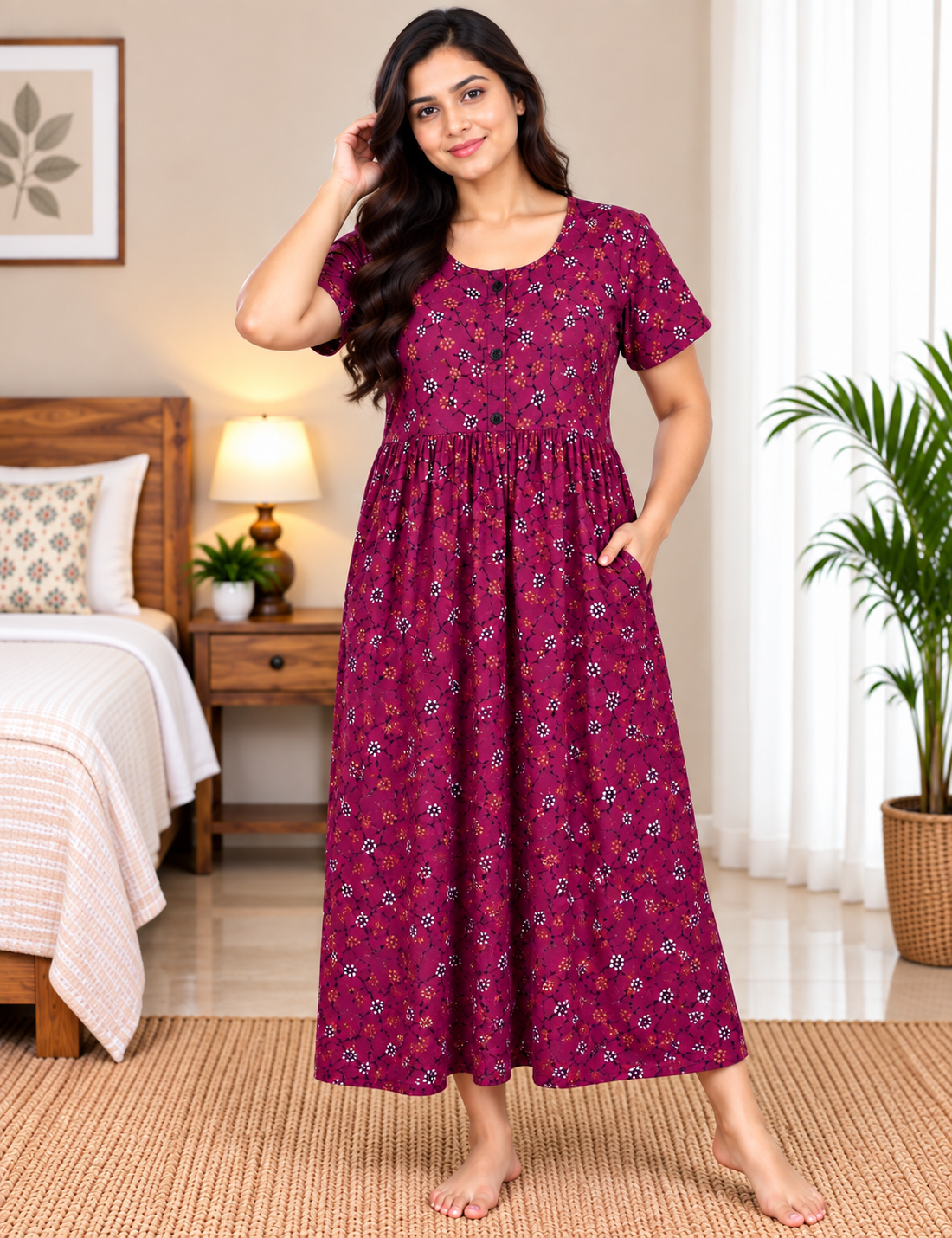 XL - Stylish Premium Frock Nighty| Without Zip |Ankel length|Everyday Comfort Wear