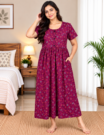 XL - Stylish Premium Frock Nighty| Without Zip |Ankel length|Everyday Comfort Wear