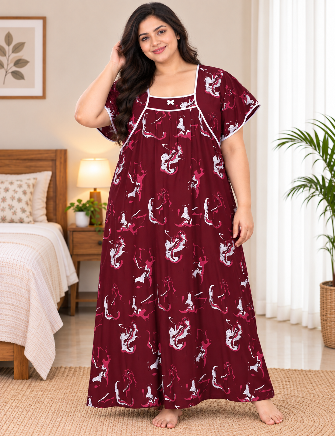 3xl Premium quality|Boat Neck– Extra Comfort Plus Size Nightwear|Pure Cotton |