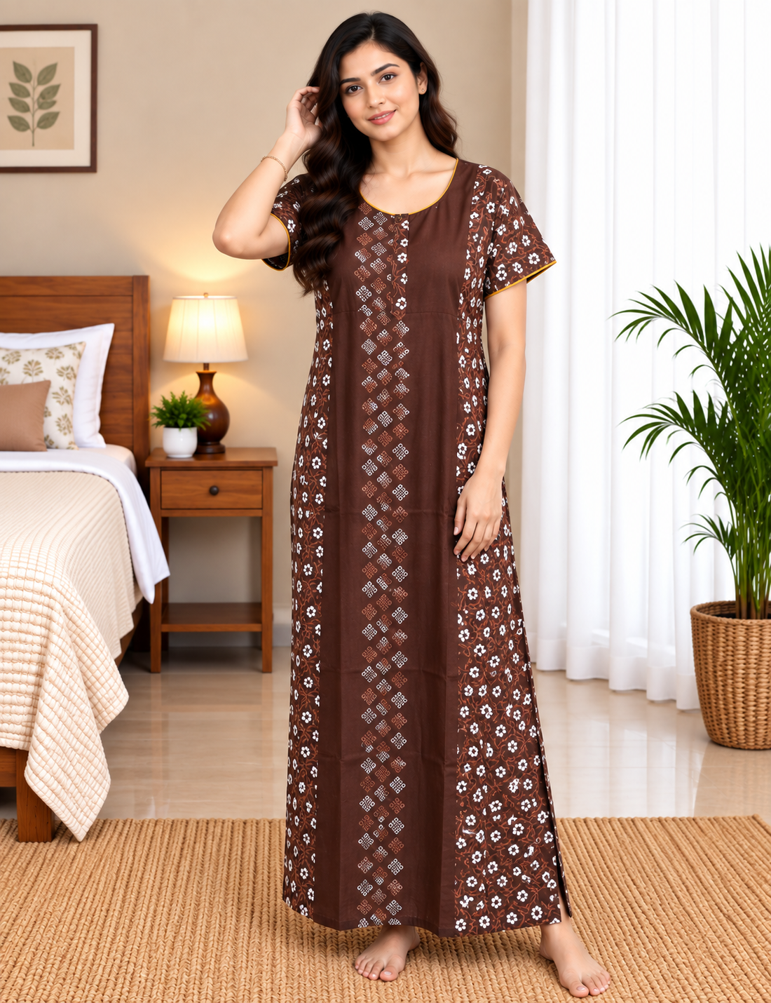 XL Feeding Nighty for Women – Premium Pure Cotton Maternity & Nursing Nighty| side 2 zip