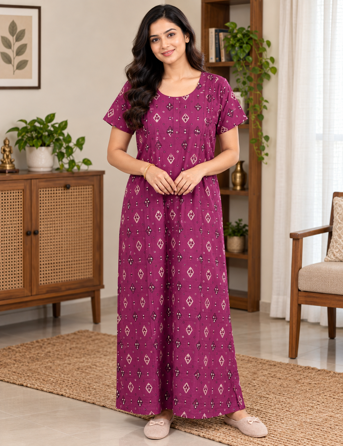 XL Feeding Nighty for Women – Premium Pure Cotton Maternity & Nursing Nighty| side 2 zip