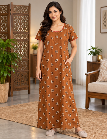 XL Feeding Nighty for Women – Premium Pure Cotton Maternity & Nursing Nighty| side 2 zip
