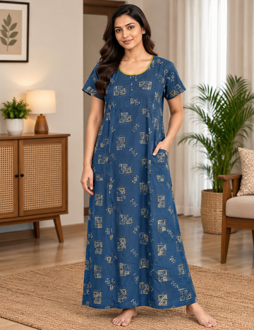 XL Feeding Nighty for Women – Premium Pure Cotton Maternity & Nursing Nighty| side 2 zip