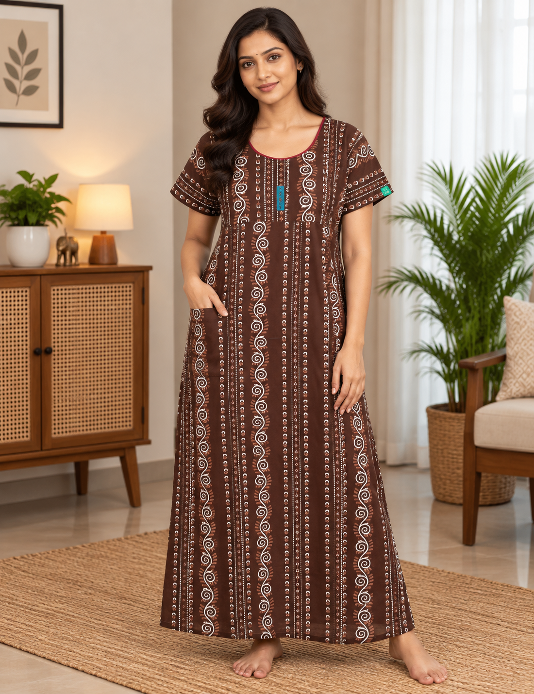 XL Feeding Nighty for Women – Premium Pure Cotton Maternity & Nursing Nighty| side 2 zip