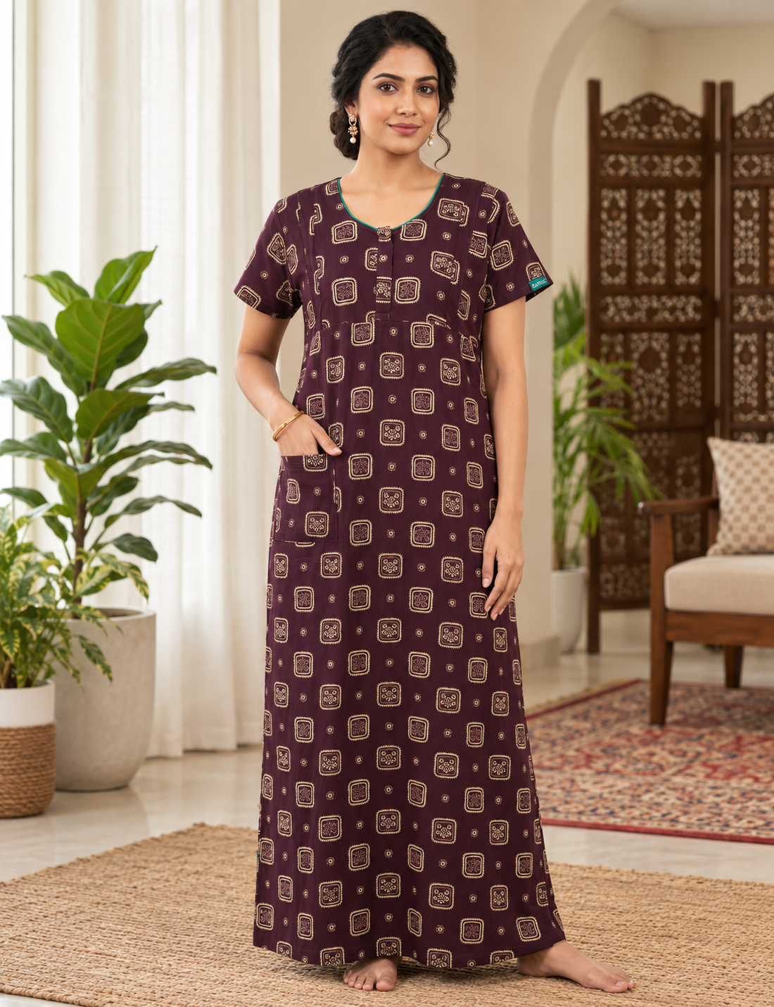 2XL Feeding Nighty for Women – Premium Pure Cotton Maternity & Nursing Nighty|side 2 zip