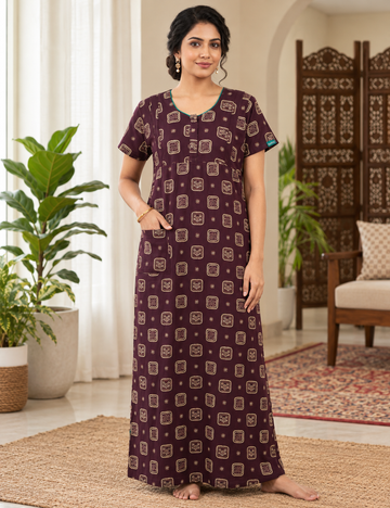2XL Feeding Nighty for Women – Premium Pure Cotton Maternity & Nursing Nighty|side 2 zip
