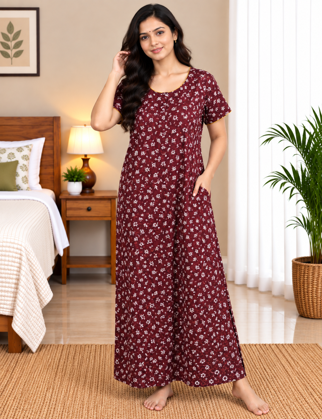 2XL Feeding Nighty for Women – Premium Pure Cotton Maternity & Nursing Nighty|side 2 zip