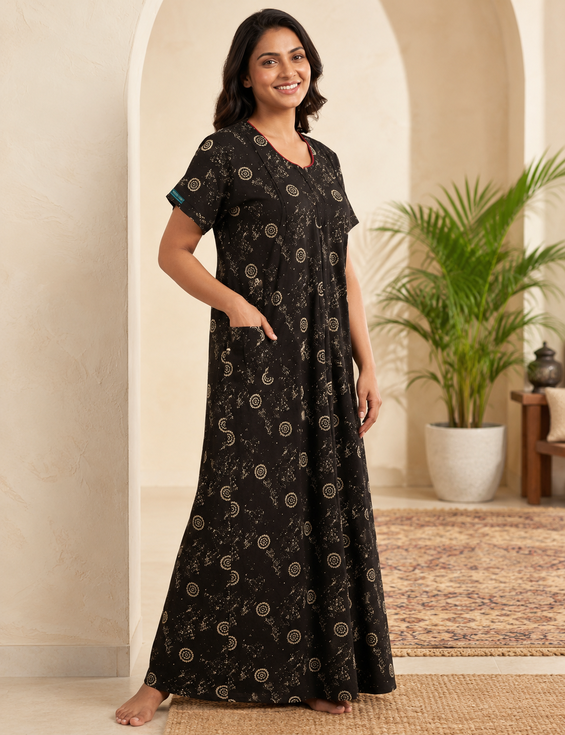 2XL Feeding Nighty for Women – Premium Pure Cotton Maternity & Nursing Nighty|side 2 zip
