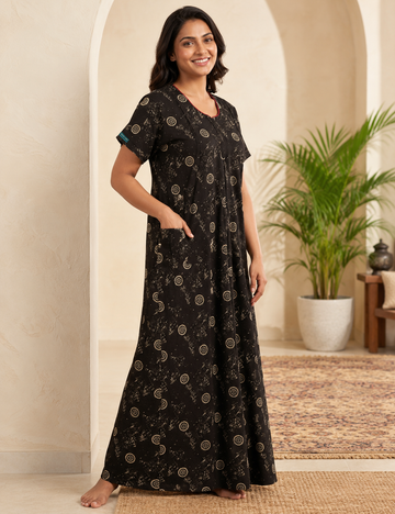 2XL Feeding Nighty for Women – Premium Pure Cotton Maternity & Nursing Nighty|side 2 zip