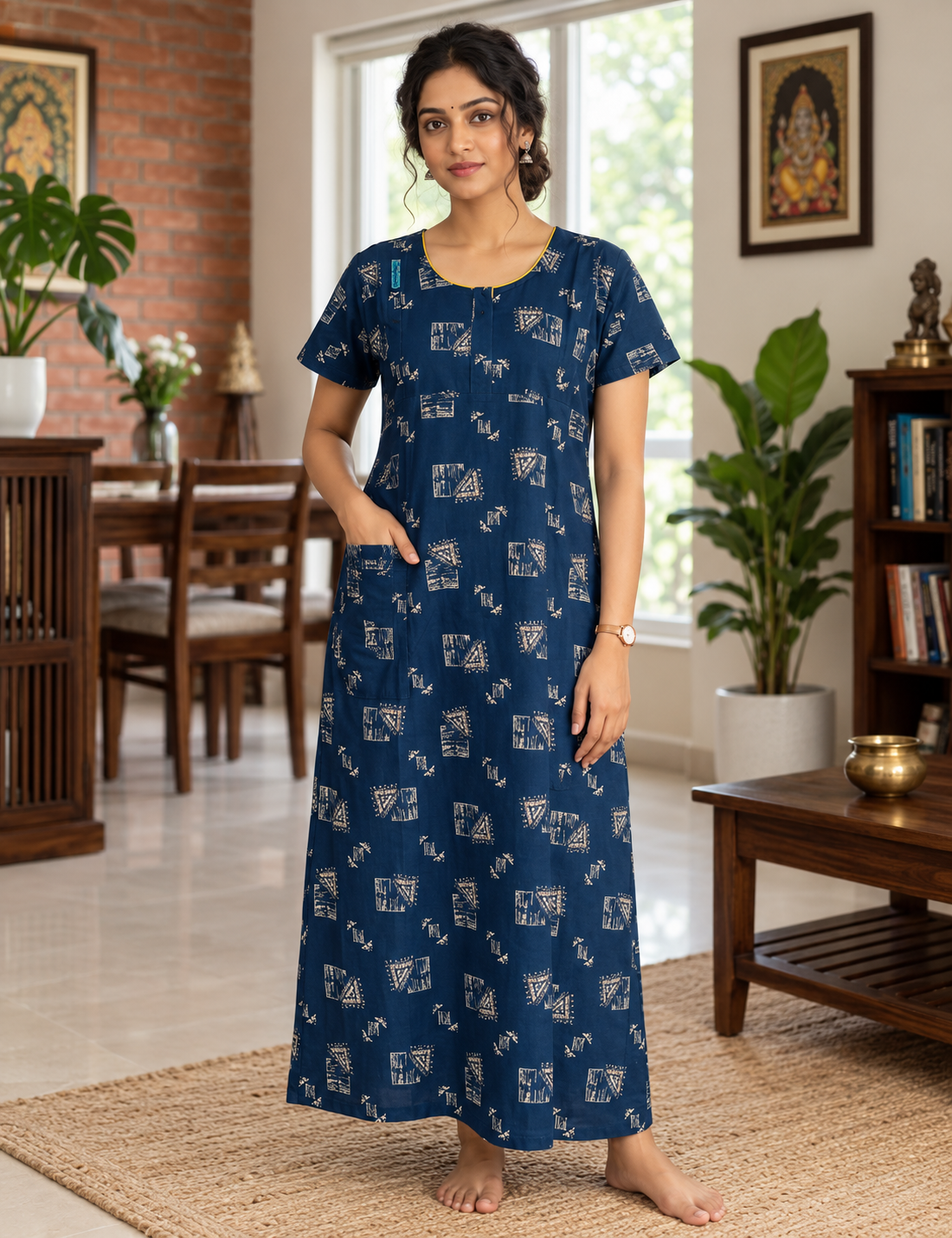 2XL Feeding Nighty for Women – Premium Pure Cotton Maternity & Nursing Nighty|side 2 zip