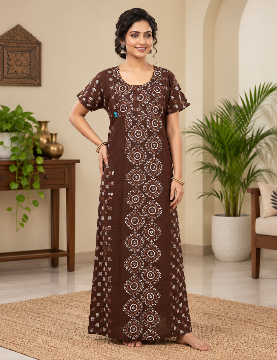2XL Feeding Nighty for Women – Premium Pure Cotton Maternity & Nursing Nighty|side 2 zip