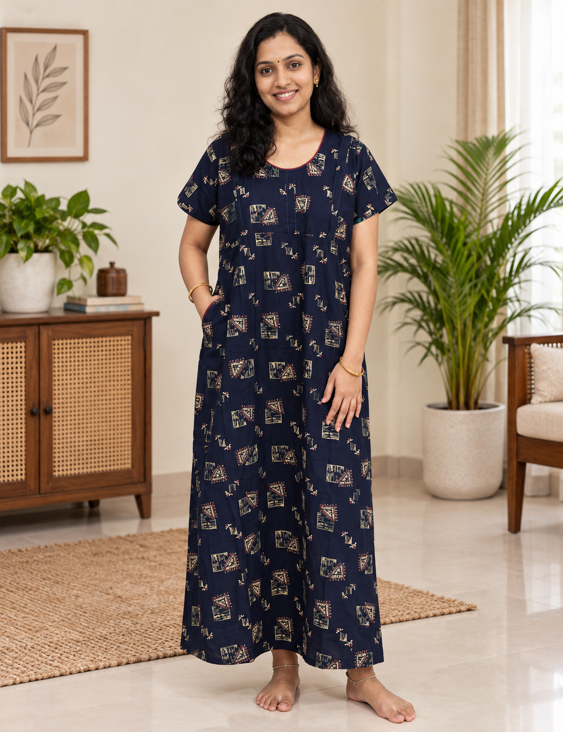 2XL Feeding Nighty for Women – Premium Pure Cotton Maternity & Nursing Nighty|side 2 zip