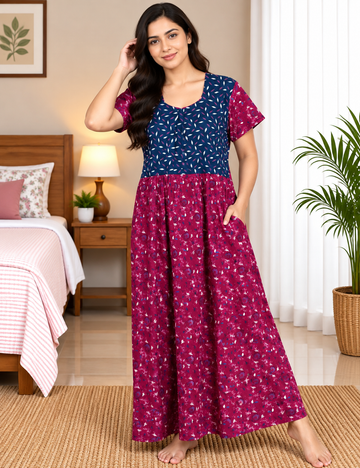 L - Size |Premium Pure Cotton | frock type |Zip Nighty