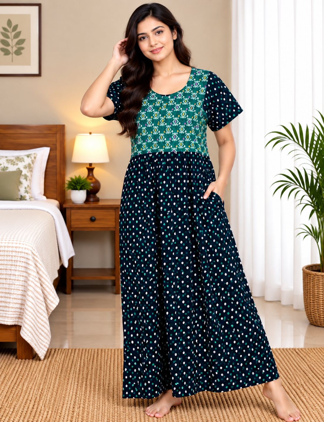 L - Size |Premium Pure Cotton | frock type |Zip Nighty