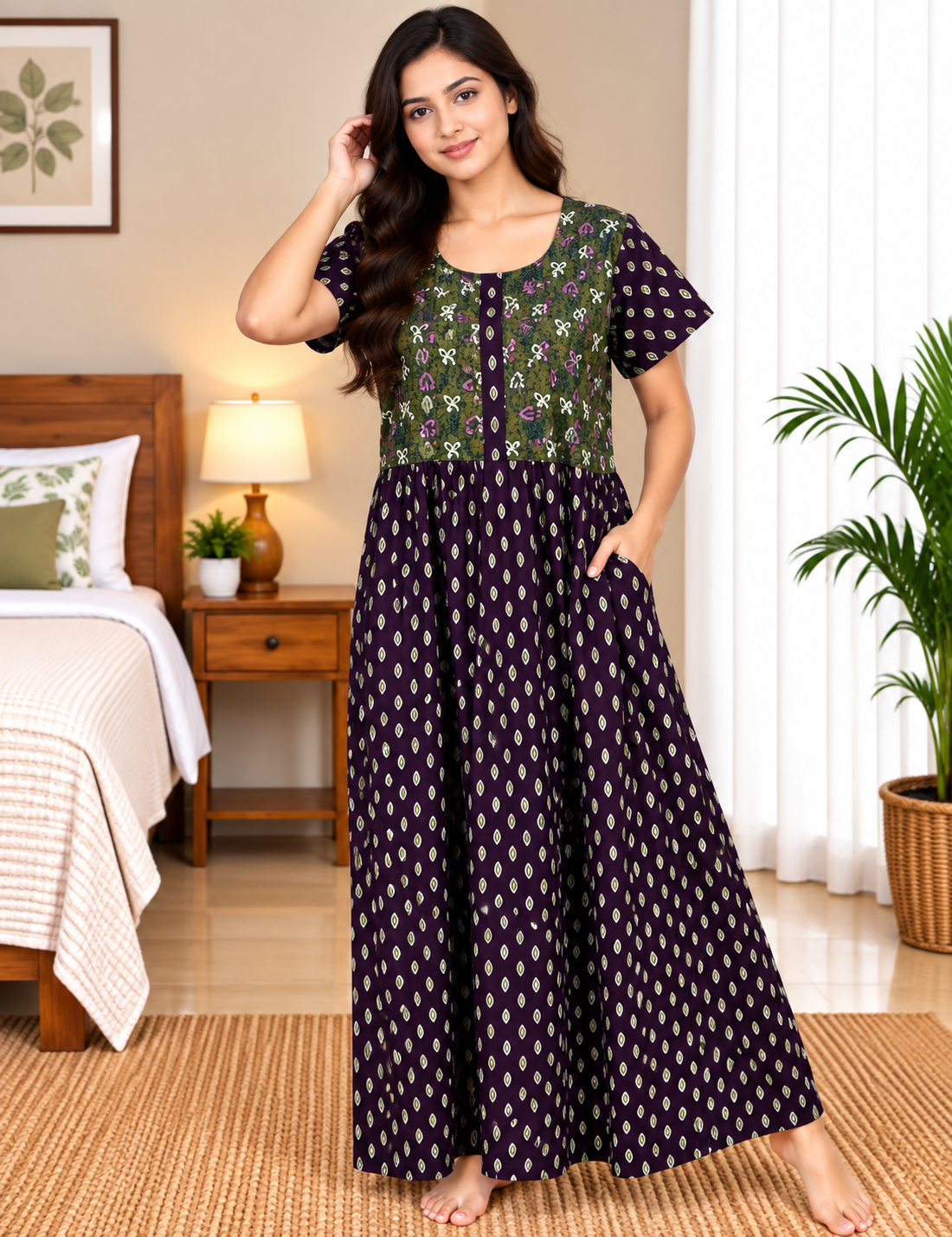 L - Size |Premium Pure Cotton | frock type |Zip Nighty