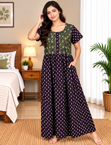 L - Size |Premium Pure Cotton | frock type |Zip Nighty