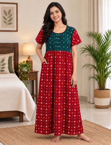 L - Size |Premium Pure Cotton | frock type |Zip Nighty