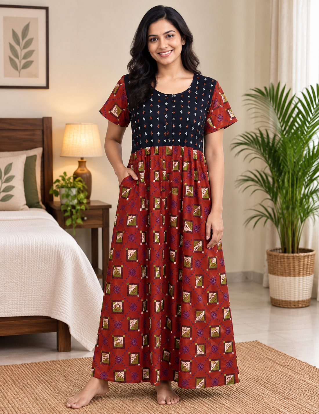 L - Size |Premium Pure Cotton | frock type |Zip Nighty