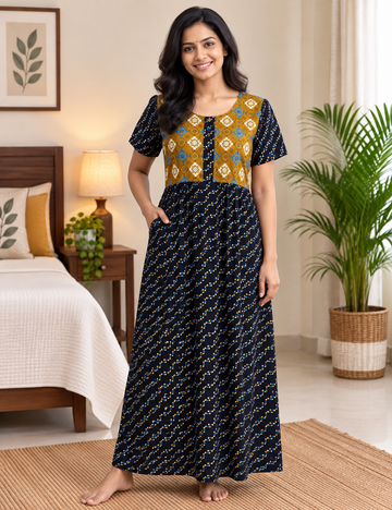 L - Size |Premium Pure Cotton | frock type |Zip Nighty