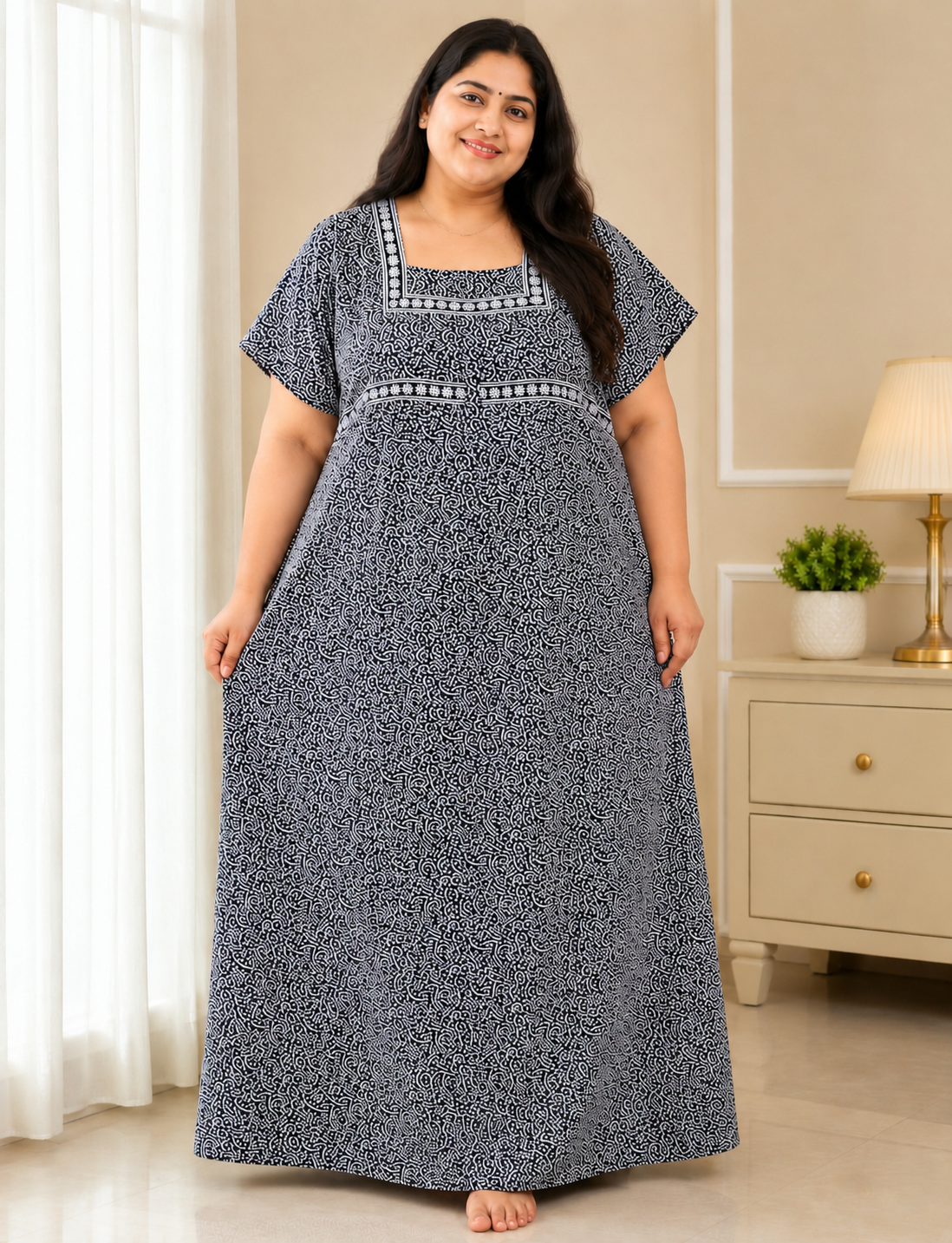 4xl/5XL Premium Jyothi Cotton Printed Nighty for Women | Soft & Breathable Cotton | Relaxed Comfortable Fit