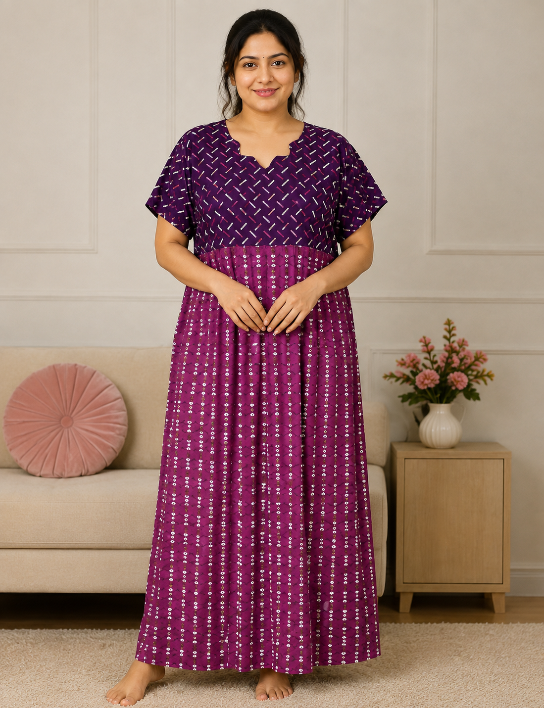2XL Women's Premium Frock |With Rope|Pure cotton |Without Zip Pattern Nighty | Soft Comfortable Daily Wear Nightdress