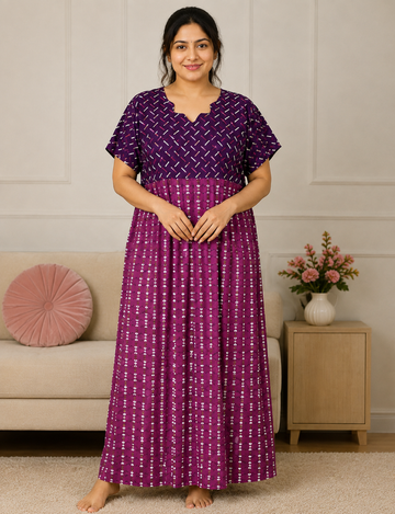 2XL Women's Premium Frock |With Rope|Pure cotton |Without Zip Pattern Nighty | Soft Comfortable Daily Wear Nightdress
