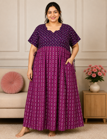 FreeSize - 50"/3xl|frock with rope| Cotton Nighty |  pure cotton | Soft & Comfortable Daily Wear