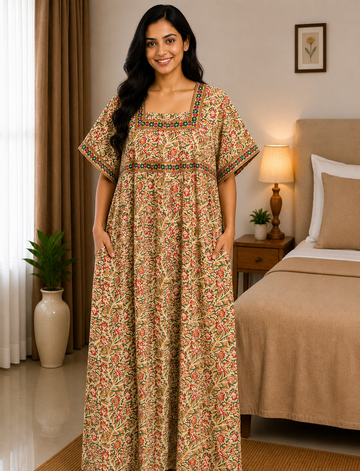 XL Premium Jyothi Cotton Printed Nighty for Women | Soft & Breathable Cotton | Relaxed Comfortable Fit|JY02