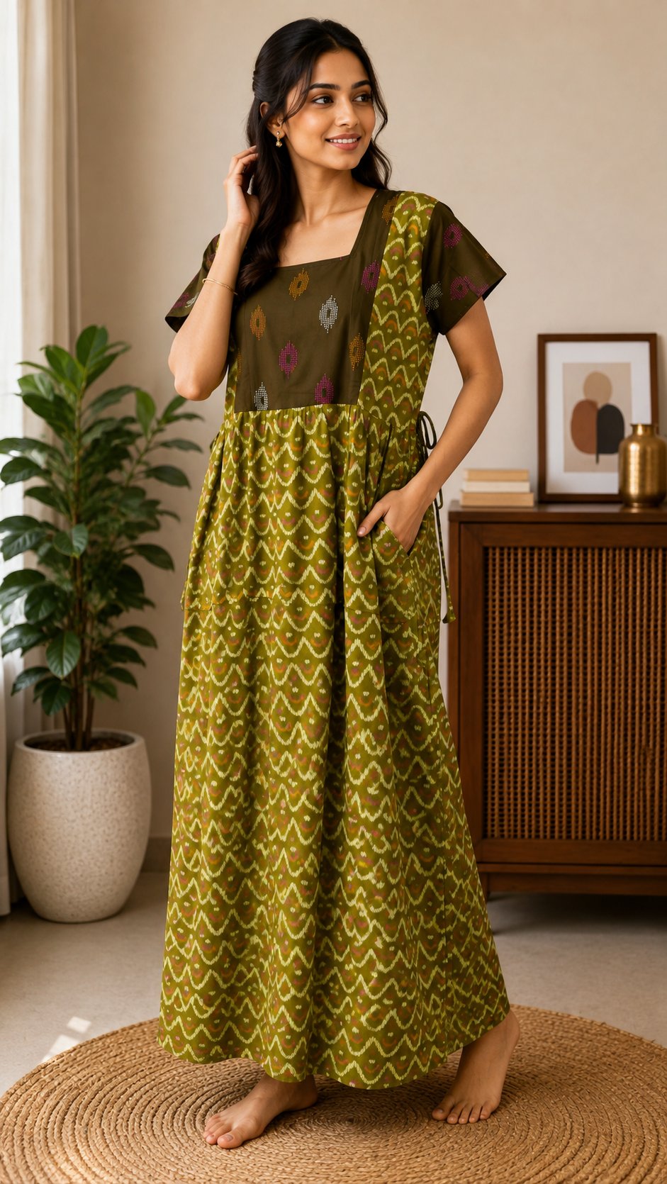 2XL Women's Premium Designer |With Rope|Pure cotton |Without Zip Pattern Nighty | Soft Comfortable Daily Wear Nightdress