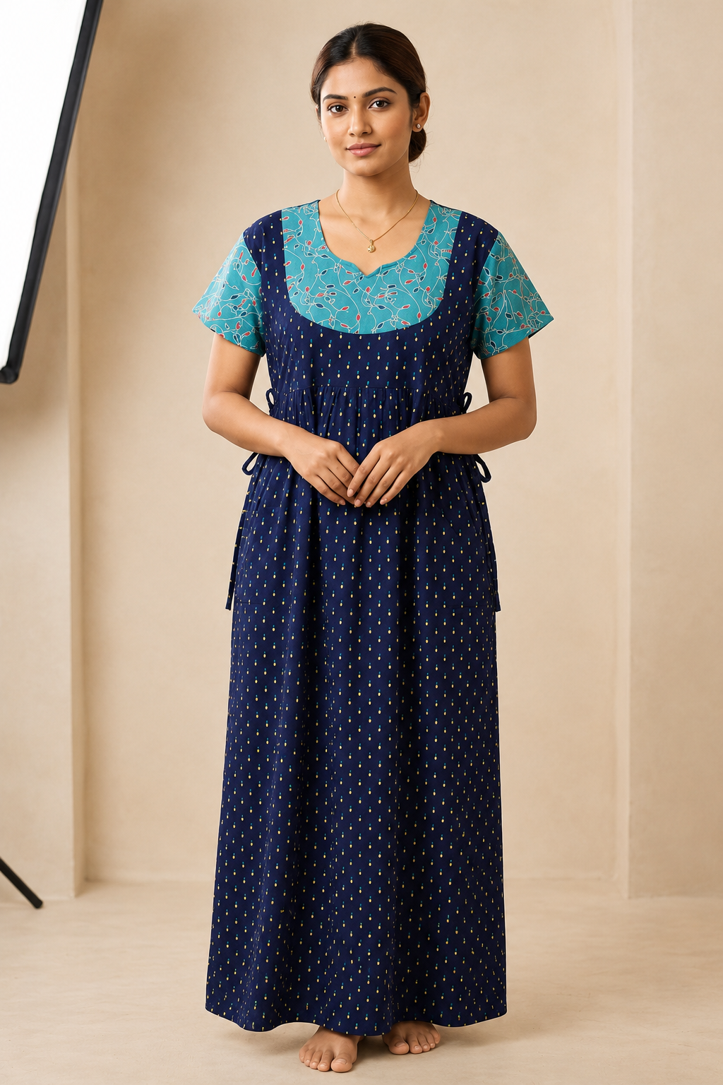 2XL Women's Premium Designer |With Rope|Pure cotton |Without Zip Pattern Nighty | Soft Comfortable Daily Wear Nightdress