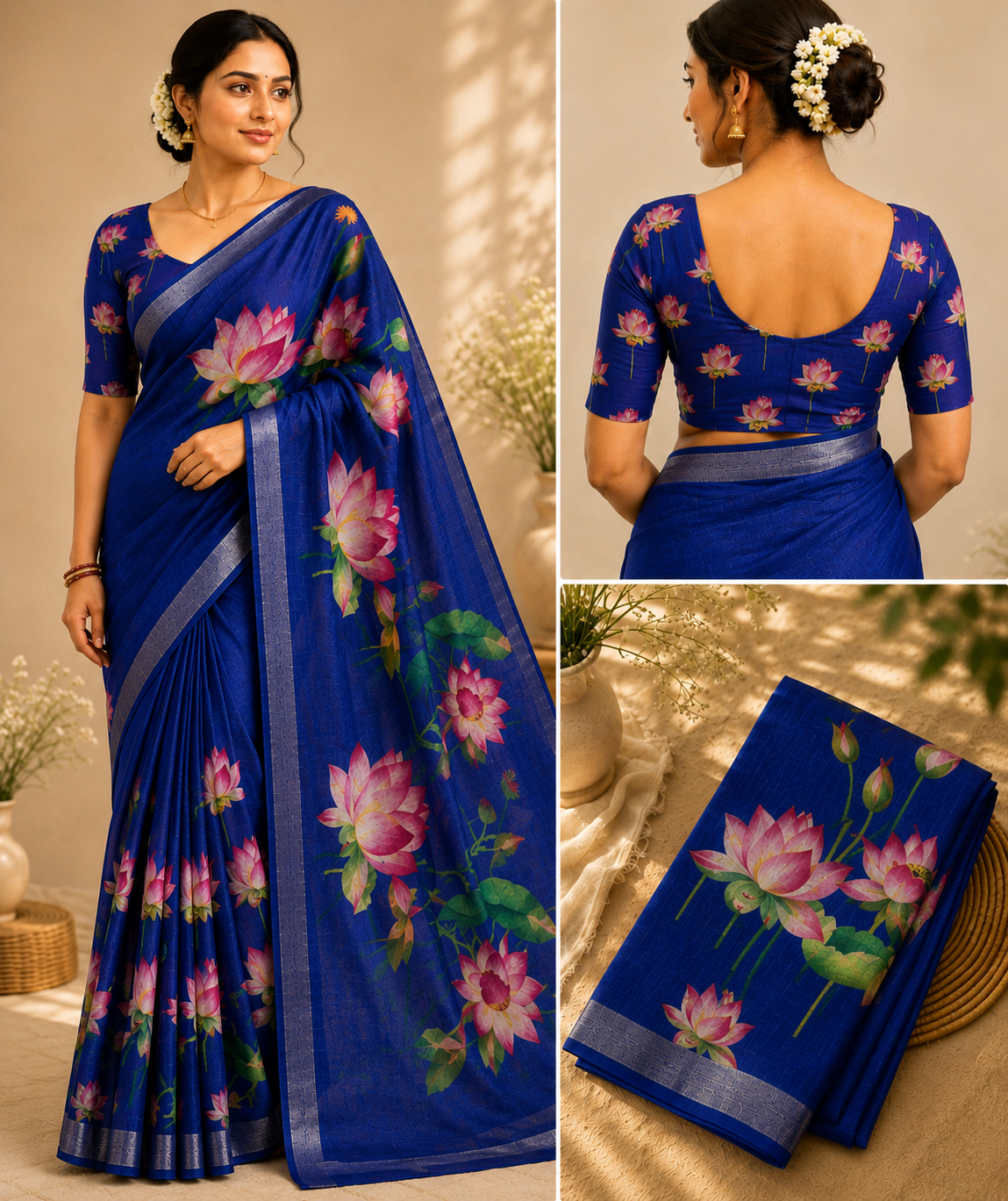 Premium Soft Linen Saree with Matching Blouse Piece | Elegant, Lightweight & Comfortable