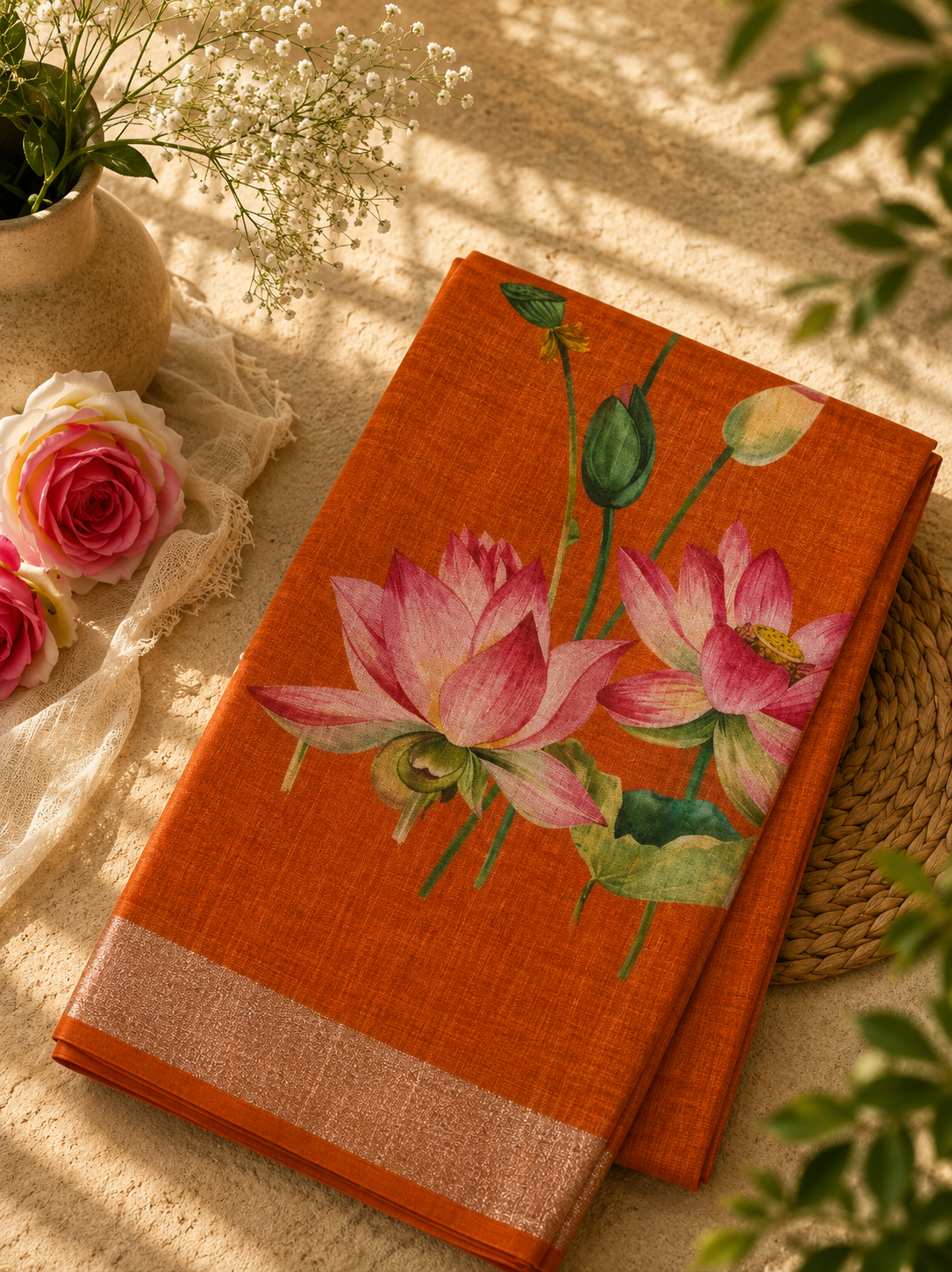 Premium Soft Linen Saree with Matching Blouse Piece | Elegant, Lightweight & Comfortable
