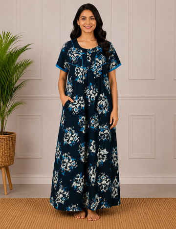 2XL Premium - Elegant Front Zip Cotton Nighty | premium pure cotton | Soft & Comfortable Daily Wear