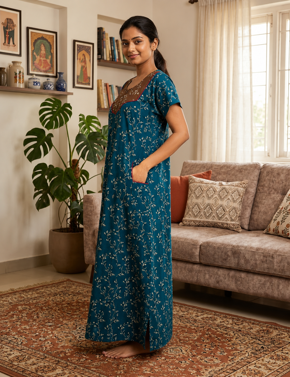 2XL Premium - Elegant Front Zip Cotton Nighty | premium pure cotton | Soft & Comfortable Daily Wear