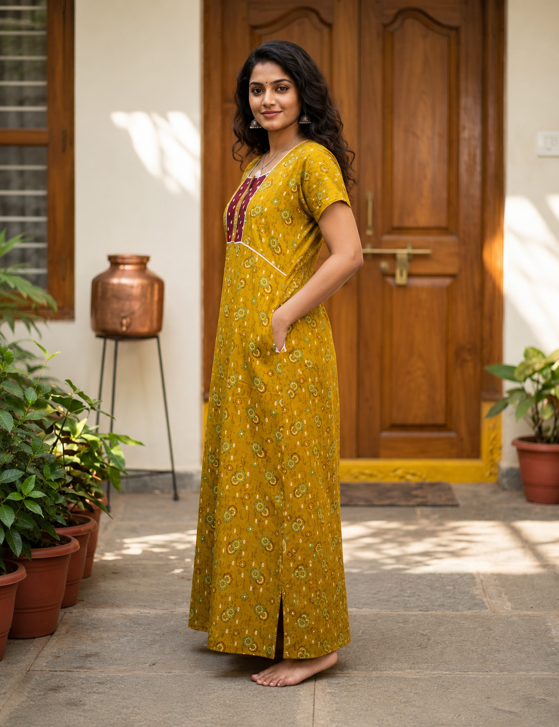 2XL Premium - Elegant Front Zip Cotton Nighty | premium pure cotton | Soft & Comfortable Daily Wear