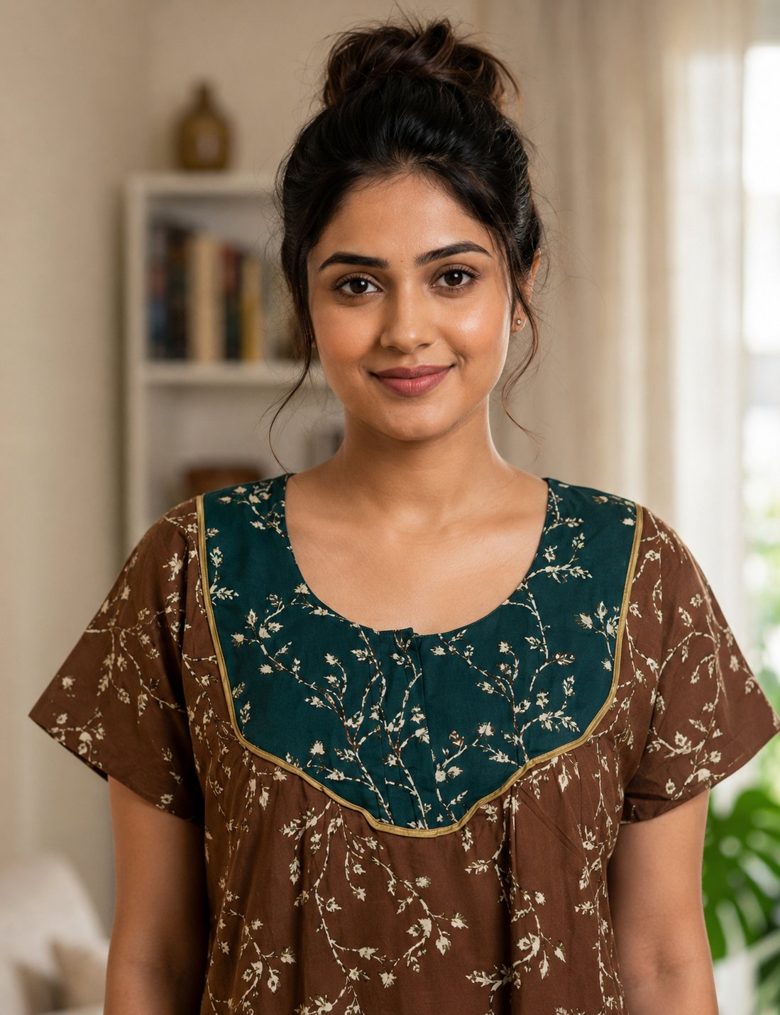 2XL Premium - Elegant Front Zip Cotton Nighty | premium pure cotton | Soft & Comfortable Daily Wear