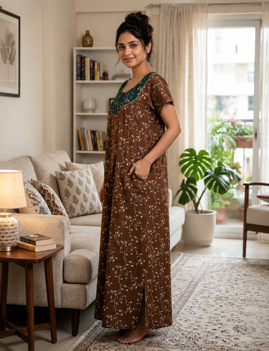 2XL Premium - Elegant Front Zip Cotton Nighty | premium pure cotton | Soft & Comfortable Daily Wear