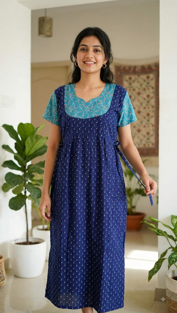 2XL Women's Premium Designer |With Rope|Pure cotton |Without Zip Pattern Nighty | Soft Comfortable Daily Wear Nightdress