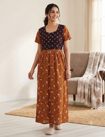 L - Size |Premium Pure Cotton | frock type |Zip Nighty