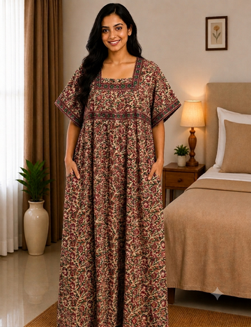 XL Premium Jyothi Cotton Printed Nighty for Women | Soft & Breathable Cotton | Relaxed Comfortable Fit|JY03