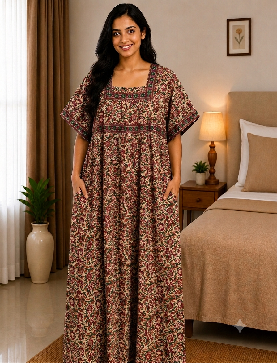 XL Premium Jyothi Cotton Printed Nighty for Women | Soft & Breathable Cotton | Relaxed Comfortable Fit|JY03