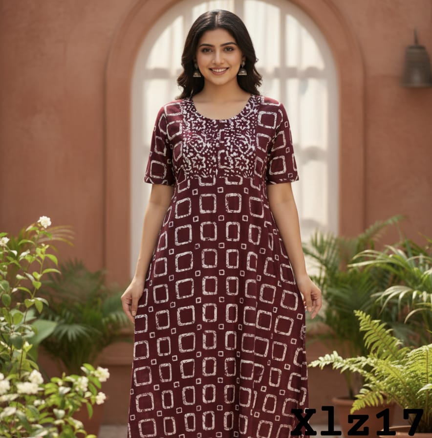 XL Premium - Elegant Designer| With Zip|Pure Cotton Nighty