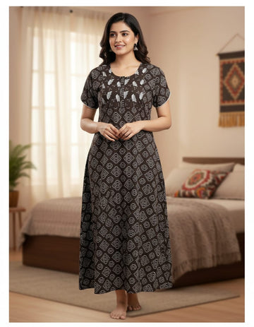 XL Premium - Elegant Designer| With Zip|Pure Cotton Nighty