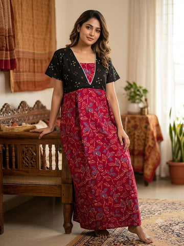 XL Premium - Elegant Designer Without Zip Cotton Nighty