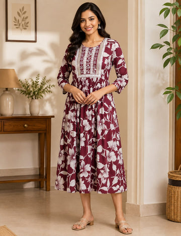 M-Size Anarkali Midi Kurti – Elegant Everyday|Soft Rayon Kurti