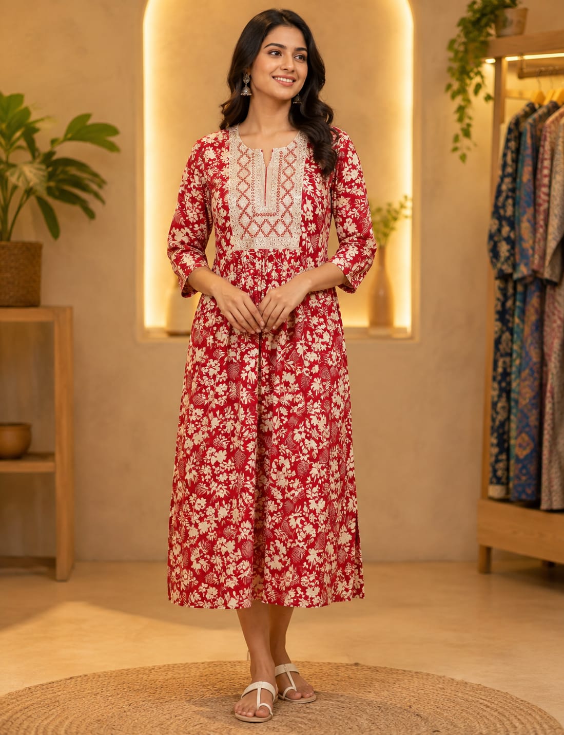 L-Size Anarkali Midi Kurti – Elegant Everyday|Soft Rayon Kurti