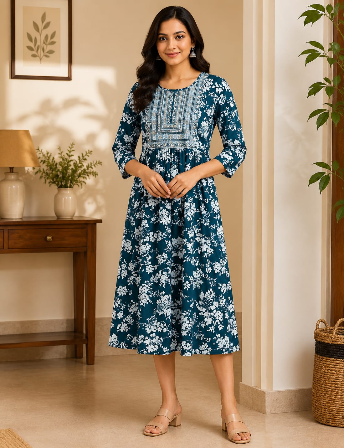 L-Size Anarkali Midi Kurti – Elegant Everyday|Soft Rayon Kurti