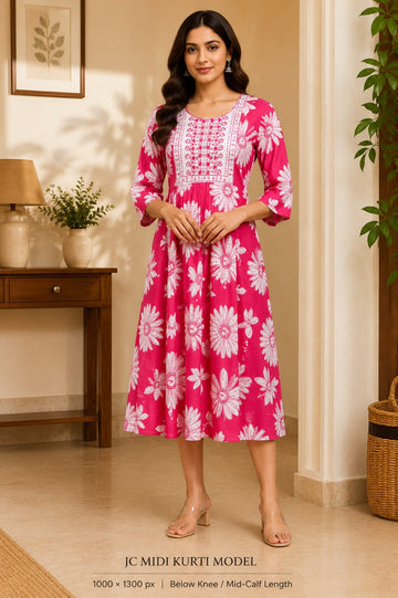 XL-Size Anarkali Midi Kurti – Elegant Everyday|Soft Rayon Kurti