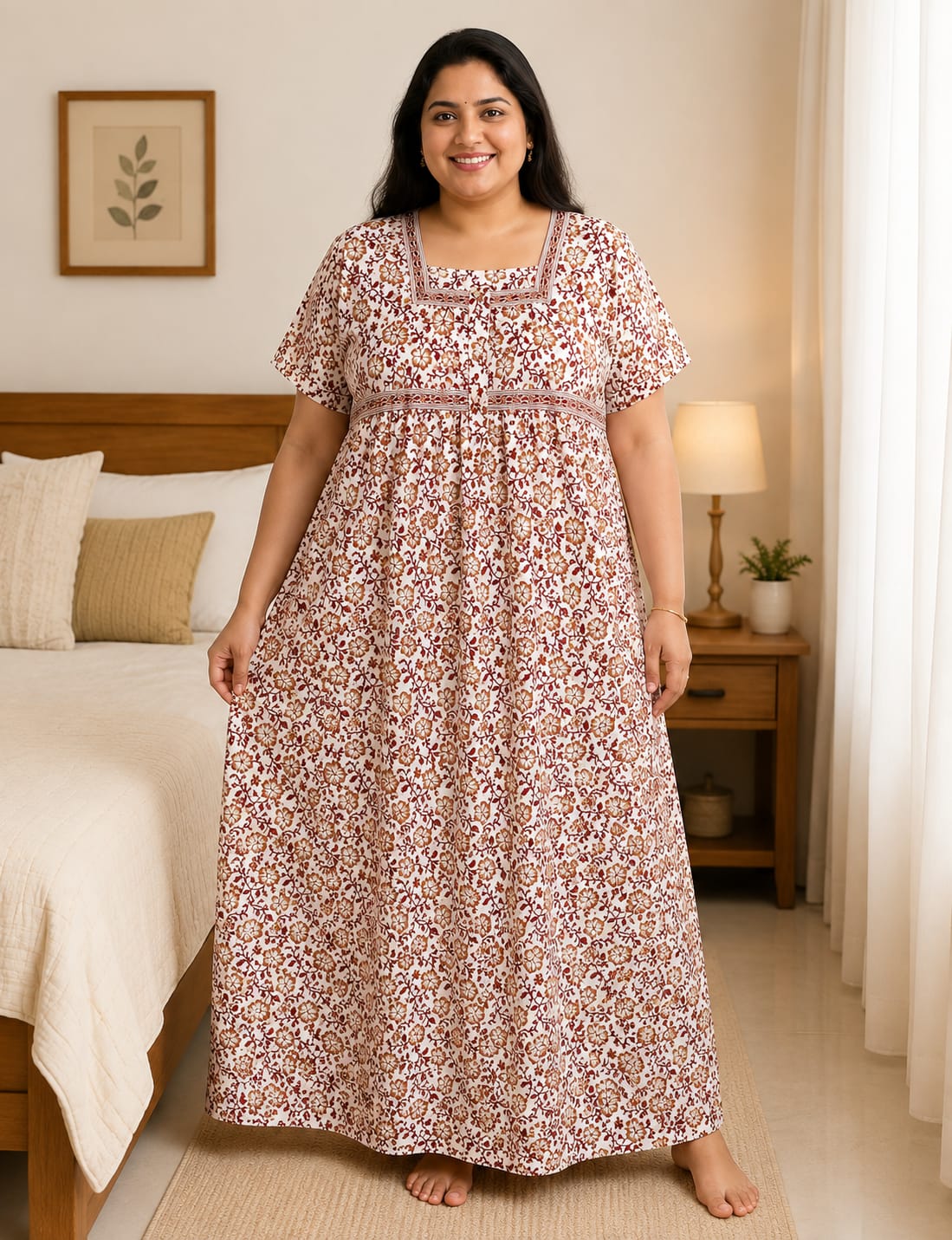 4xl/5XL Premium Jyothi Cotton Printed Nighty for Women | Soft & Breathable Cotton | Relaxed Comfortable Fit