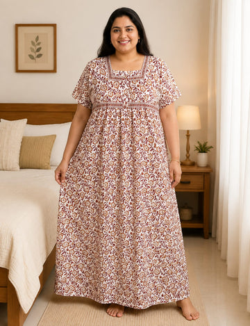 4xl/5XL Premium Jyothi Cotton Printed Nighty for Women | Soft & Breathable Cotton | Relaxed Comfortable Fit